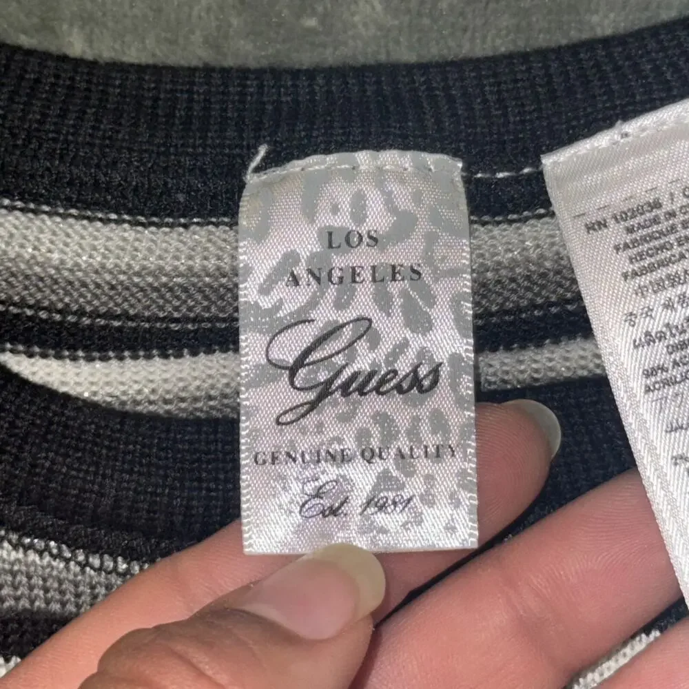 Guess Sweater Dress Kids 3T Black White Striped Crew Neck Long‎ Sleeve Pullover